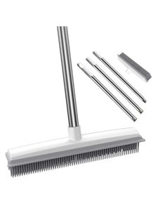 Long Handle Rubber Broom with Squeegee No Scratch Carpet Rake Efficient Pet Hair Remover for Fluff Carpet and Hardwood Floor