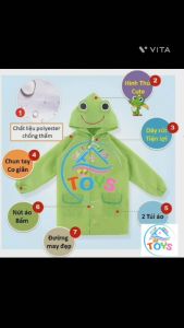 Áo Mưa Trẻ Em 3-6 tuổi Hình Thú Vải Polyester Chống Thấm Nút Bấm Bé cao 90-120cm