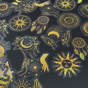 100 Gói Miếng Dán Thú Cưng Trong Suốt Với Thiết Kế BOHO-Rắn Mặt Trăng Mặt Trời Ngôi Sao Cho DIY Bujo Ốp Điện Thoại Trang Trí Windows