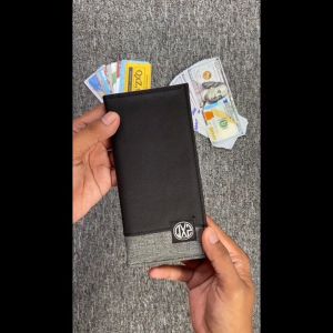 QXZ94 Dompet Pria Kulit Kanvas Panjang Lipat Kartu Uang Polos Simple Hitam-Abu DPTL-KV05