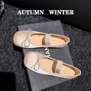 French Elegance Flat Bottom Ballet Flats Women Spring Autumn Low Cut Slip-On Soft Large Size Shoes 41 to 43 Korean Style Butterfly Knot
