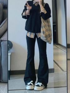 สูง เอว บาน กางเกงยีนส์ ผู้หญิง สลิมฟิต ยืดได้ ขาตรงยาว สีดำ เดนิม กางเกง ฤดูใบไม้ร่วง Season High และ Extended Version