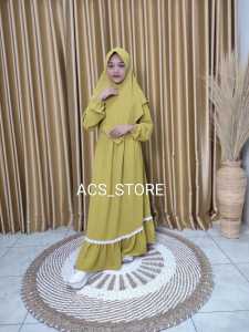 Gamis Anak Perempuan Syari Motif Polos dengan Jilbab Syal - Bahan Poliester - Usia 3-15 Tahun