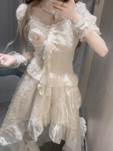 Váy Dài Không Đều Cổ Tích Không Dây Không Tay Mùa Hè Cho Nữ Váy Midi Cạp Cao Xếp Ly Ren Phong Cách Ngọt Ngào