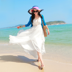 Beach Dress 2023 New Arrival Seaside Vacation Chiffon Summer Thailand Womens White Bohemia Maxi Dress
