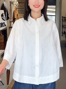 SUOXIMENG | Large Size White Polo Collar Long Sleeve Shirt Womens Commute Style Elegant Simple Daily Match Autumn New Arrival