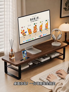 Office Desktop Computer Monitor Riser Laptop Stand Solid Wood Storage Shelf with Drawer