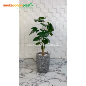 Tanaman Hias Pohon Monstera Akar X12 Latex Artificial Pot Terracota Silinder Bulat Abu Hiasan Rumah Cafe Kantor Dekorasi Aesthetic