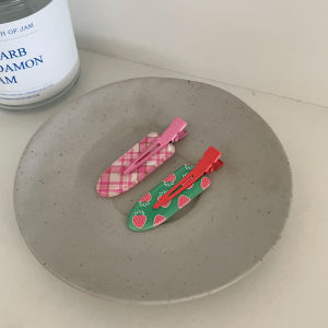 2 Pack Cute Heart Polka Dot Hair Clips Strawberry Plaid Bangs Side Hair Accessories Korean Style Fashion Hairpins for Girls