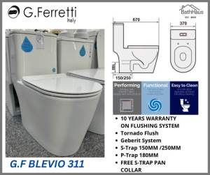 G.FERRETTI BLEVIO 311 RIMLESS TORNADO FLUSHING TOILET BOWL WITH GEBERIT SYSTEM