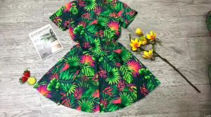 Bikini đồ bơi nữ đi biển 1 mảnh áo nữ ngắn tay liền thân kèm mút mỏng quần váy chất liệu thun lạnh BINSPORTS BHV221