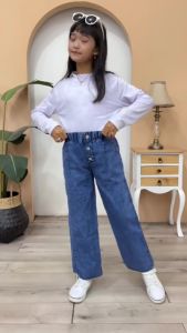 Celana Kulot Jeans Anak 7-13 Tahun Denim Kids Palazzo Button Bahan Jeans Anak Perempuan Tanggung