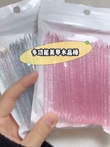 Kutikula pusher pen dotting reusable stick pendorong kulit mati manicure multifungsi akrilik bening glitter crystal serbaguna nail art stik remover tool cuticle 50pcs/bag