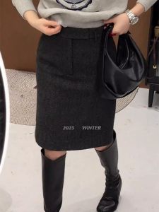 Loowmane | Slim Elegant High-Waist Houndstooth Skirt Mid-length