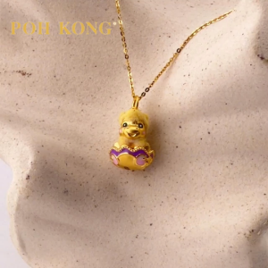 POH KONG 999.9/24K Yellow Gold Yellow Flocked Horse With Enamel Cloud Treasure Pendant