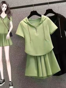 plus Size Womens Casual Sporty Two-Piece Set Summer New Style Loose Shorts Sleeveless Hoodie Comfortable Polyester Fiber