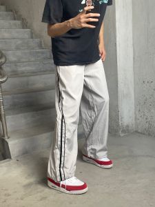 American High Street Casual Sports Pants Men Women Spring Autumn Loose Wide Leg Vintage Straight Stripe Sports Pants