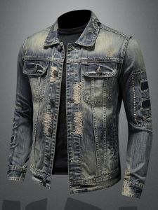 Áo Khoác Denim Marvel Dành Cho Nam Mùa Xuân Thu Phong Cách Mỹ Cổ Điển Áo Khoác Xe Máy Thời Trang Vá Thêu Làm Mới Áo Khoác Ngoài Thường Ngày