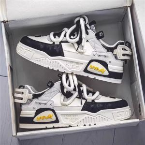 Fashionable Mens Casual Shoes Thick Bottom Leisure Sports Sneakers round Toe Mesh Inner Material Ultra Leather Spring Autumn