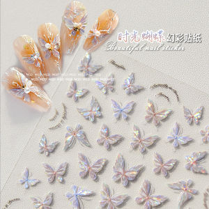 สติ๊กเกอร์ติดเล็บสีชมพูนางฟ้าที่มีเสน่ห์ เปลือกหอย Shine Fairy Dust ดีไซน์ ลูกไม้ ภาพลวงตากาวเกรดสูงตกแต่งเล็บ