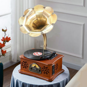 เครื่องเล่นแผ่นเสียงแบบย้อนยุค Bluetooth ขนาดเล็ก ดีไซน์เรโทร ลำโพงดั้งเดิม ลำโพงแบบไม้แท้ ลำโพงแบบไม้แท้ S5