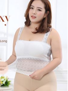 Extra Large Size Lace Wrap Chest Tube Top Anti-Light with Long Strap and Ruffle Trimming Nylon Underwear for Plus Size Women