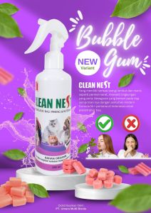 PET ODOR AROMA BUBLEGUM CLEAN NEST SPRAY PENGHILANG BAU PESING DAN BAU PUP 250 ML