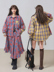 KEIKO | American Style Washed Cotton Color Block Shirt Set