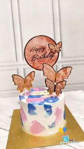 Topper Cake HBD Bulat Kupu Kupu / Hiasan Kue Topper HBD Butterfly / Cake Topper HBD Kupu kupu Bulat