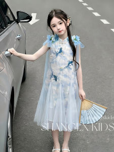 SHANGLEXIONG | Đầm Cheongsam Phong Cách Trung Quốc Đẹp Dành Cho Bé Gái Màu Xanh