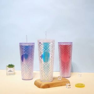 Ly Kim Cương 2 Lớp Cao Cấp (710ml) - Bình Nước Chất Liệu ABS An Toàn Tặng Kèm Ống Hút Sticker