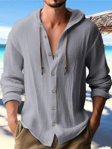Áo Sơ Mi Nam Dài Tay Rộng Rãi Mùa Thu Màu Trơn Cotton Lanh Có Mũ Trùm Đầu Thường Ngày Thoải Mái Thoáng Khí Thoải Mái