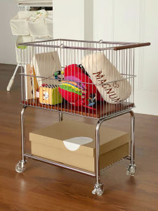 Nordic Style Mobile Metal Double Layer Dirty Clothes Basket Rack Large Capacity with Wheels Home Storage Basket Utility Cart