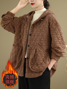 Lightweight Cotton Jacket Womens Winter Coat Hooded Insert Cotton Soft Cozy Korean Style Long Sleeve Single Button Closure