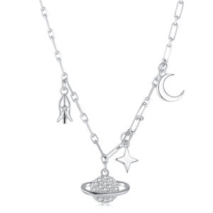 BAMOER 925 Sterling Silver Starry Sky Pendant Necklace Star and Planet Choker Necklace for Women Gift Zircon Fine Jewelry BSN292