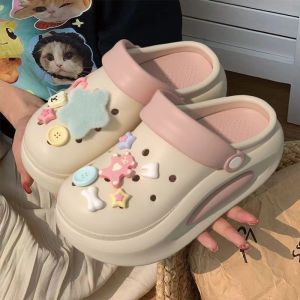 Womens Indoor Home Thick Bottom Clog Shoes Summer Outdoor Anti-slip Deodorant New 2025 PVC Material High Top Slip-On Sandals