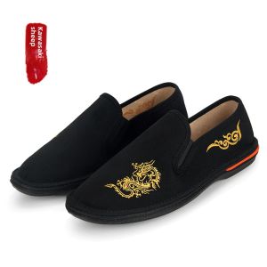 Beijing Old Man Embroidered Breathable Soft Bottom Mens Cloth Shoes Slip-On Casual Footwear Traditional Chinese Style Black