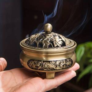 1 copper incense burner antique alloy Buddhist incense burner family tea room incense burner home decoration