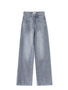 La Chapelle High Waist Wide Leg Jeans Womens Casual Loose Fit Gradient Grey Denim Pants Autumn 2025 New Style Cotton Jeans