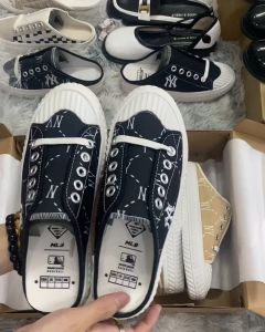 Giày sục nữ M.L.B Ny [ SALE SỐC ] Giày đạp gót vải canvas thêu màu đen-tan Ulzzang mẫu hotrend - Full box