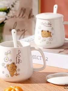 Ceramic Cup Large Capacity Cute Tea Cup for Boys and Girls Household Mug Customized with Cover Spoon Milk Coffee Cup