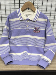 Stylish Striped Sweatshirt Spring Autumn Turn-down Collar Top for Middle And Big Children Trendy Kids Clothing Polyester Fiber