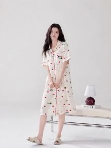 COSMO LADY | Ice Silk Padded Short Sleeve Summer Cartoon Sleep Dress