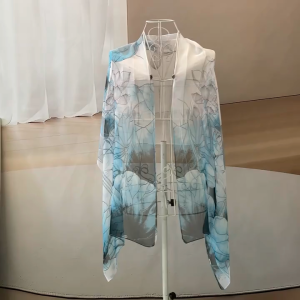 Lotus Flower Leaf Floral Georgette Scarf Shawl Pashmina Muslim Hijab Light Imitate Silk Chiffon Scarf for Women 160x50cm