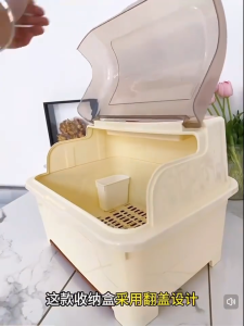 Kitchen Bowl Spoon and Chopstick Storage Box – Double-Layer Dish Drain Rack with Lid