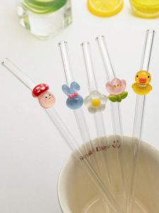 1/5Pcs Animal Glass StrawsMushroom/rabbit/duck designs. For boba coffee & cocktails. Perfect gift for parties & holidays.