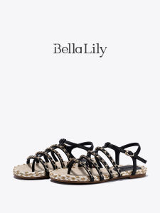 BellaLily2025 Summer New Woven Thin Strap Beach Sandals French Elegance Comfortable Womens Shoes Trendy Casual Loafers