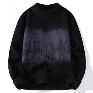 ROMON | Romon Mens Knitted Sweater Casual Thickened Round Neck Pullover Winter Warm Gradual Color Loose Fit Knitwear For Youth