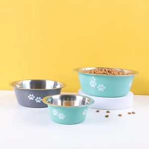 Stainless Steel Non Slip Pet Feeders Dog Food Bowl Portable Raised Double Layer Pet Cat Travel Bowl