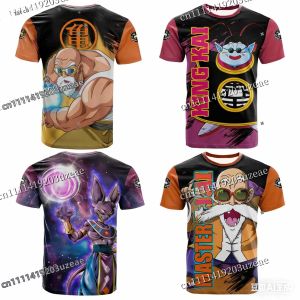 BANDAI | Áo Thun In 3D Dragon Ball Super Beerus King Kai Master Roshi Áo Thun Nam Oversize Họa Tiết Anime Thời Trang Đường Phố Chất Liệu Polyester